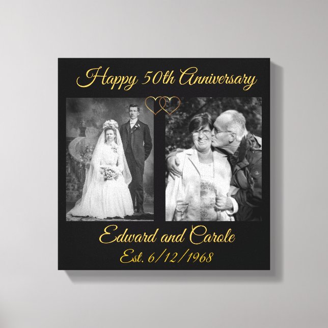 Vintages und modernes Hochzeitsfest Foto 50 Jahre  Leinwanddruck (Vorderseite)