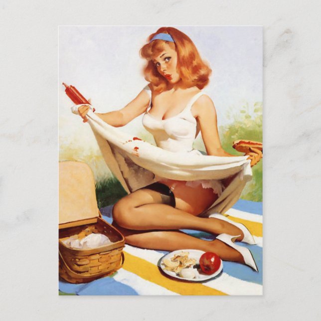 Vintages, unheilvolles Button-Up-Mädchen Postkarte (Vorderseite)