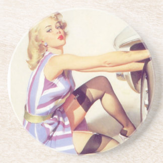 Vintages, unheimlich handliches Button-Up-Mädchen Sandstein Untersetzer