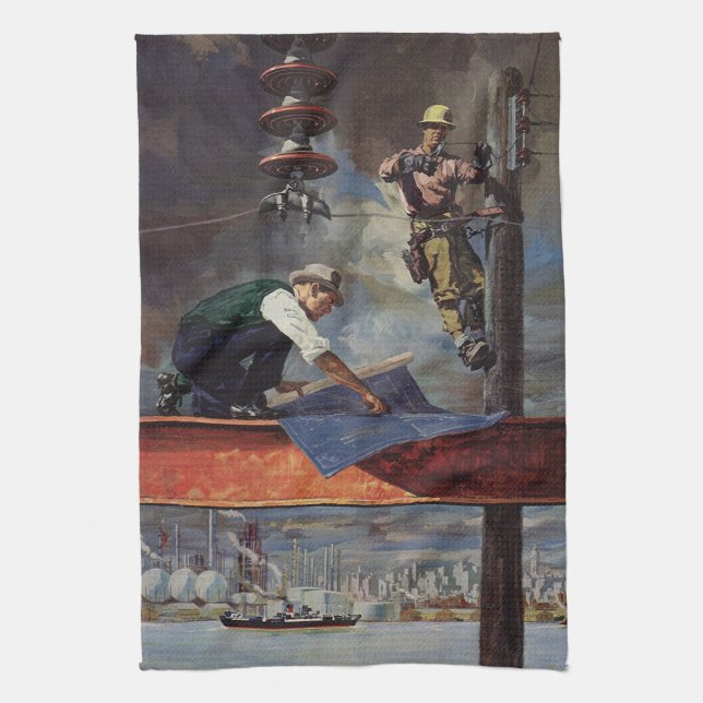 Vintages Unternehmen, Architekten und Bauwesen Geschirrtuch (Vertikal)