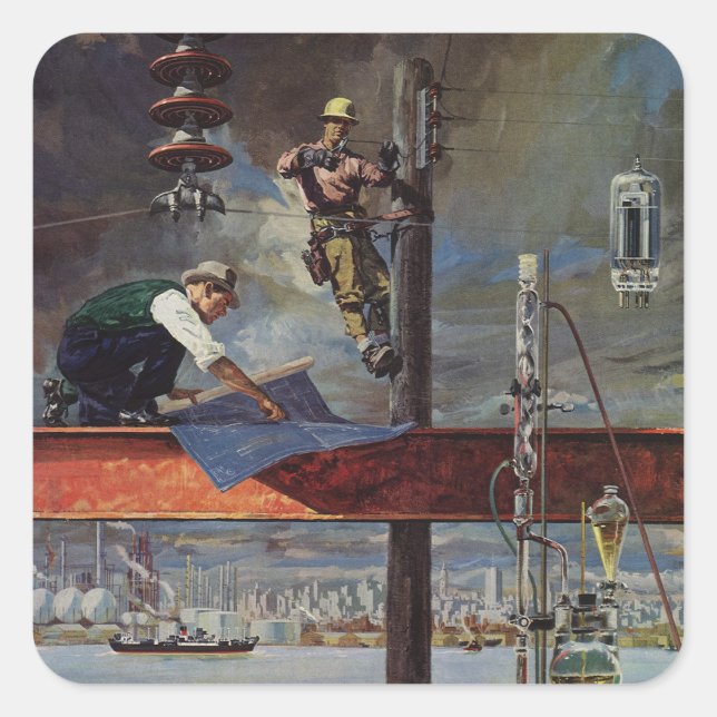 Vintages Unternehmen, Architekten und Bauwesen Quadratischer Aufkleber (Vorderseite)