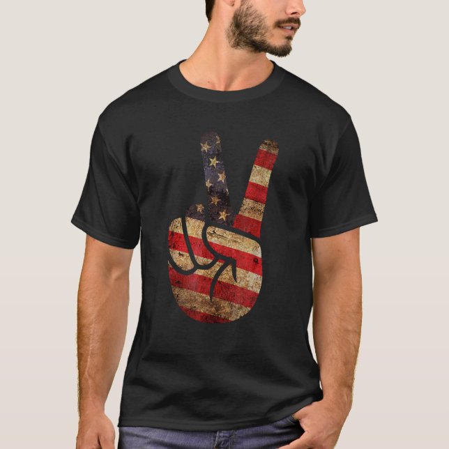 Vintages US-amerikanisches Flag Friedenszeichen Ha T-Shirt (Vorderseite)