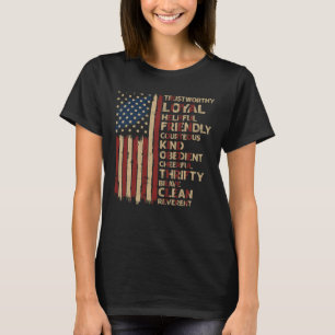 Vintages US-amerikanisches Flag-Pfadfindergesetz T-Shirt