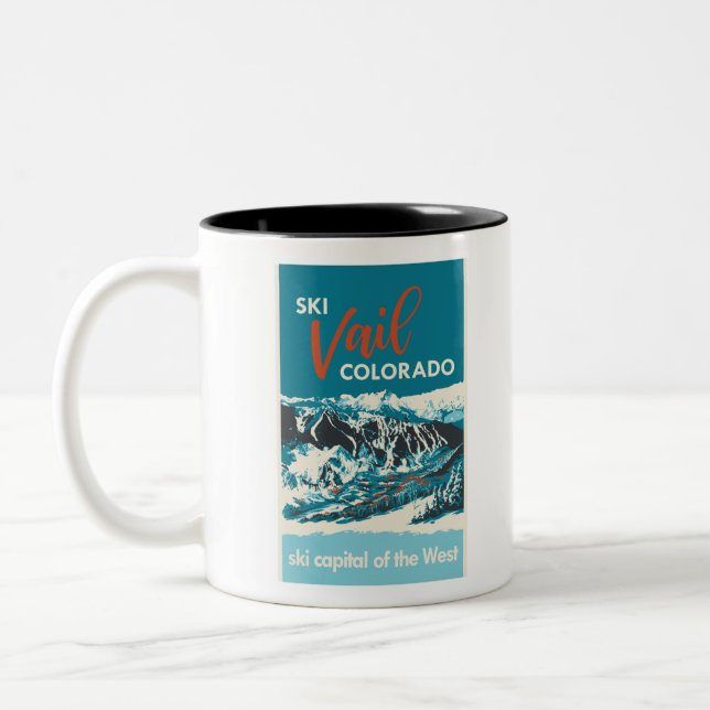 Vintages Vail Ski Poster Zweifarbige Tasse (Links)