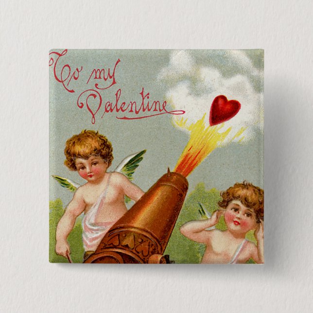 Vintages Valentin mit Herzkannon Button (Vorderseite)