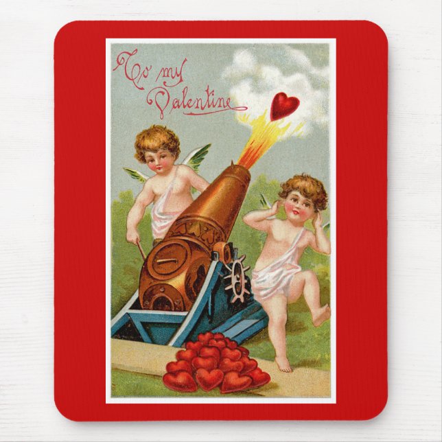 Vintages Valentin mit Herzkannon Mousepad (Vorne)