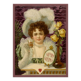 Vintages Valentine Café Girl Poster