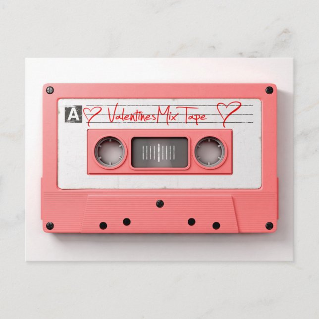 Vintages Valentines-Audiokassetten-Mischungs-Band Feiertagspostkarte (Vorderseite)
