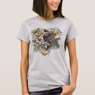 Vintages Valentinherz, Blume, Schmetterlinge T-Shirt