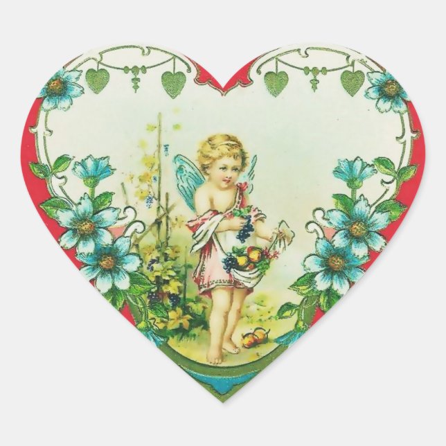 Vintages Valentinherz Herz-Aufkleber (Vorderseite)