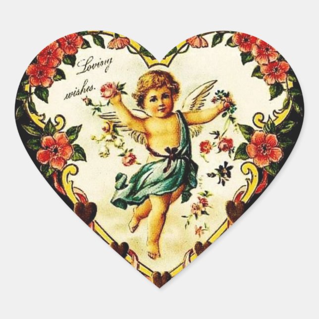 Vintages Valentinherz Herz-Aufkleber (Vorderseite)