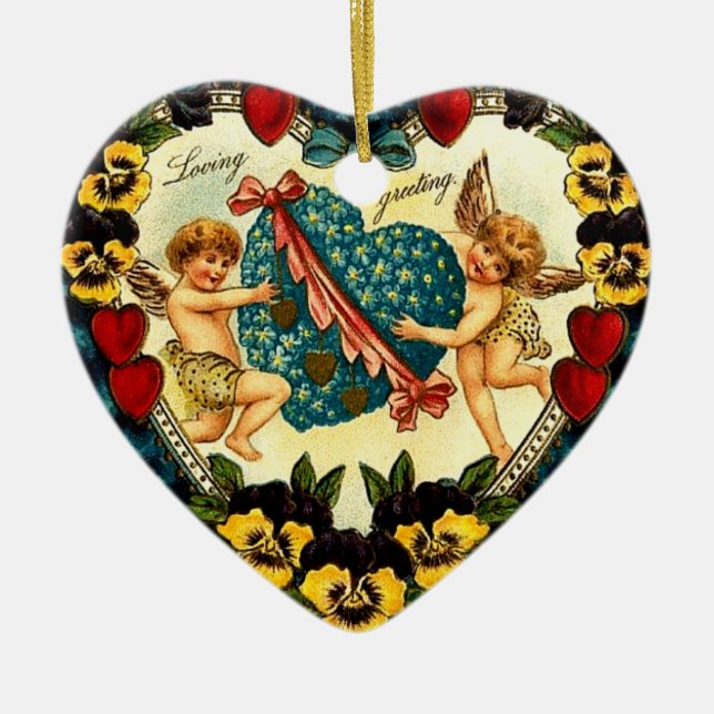 Vintages Valentinherz Keramikornament (Vorne)