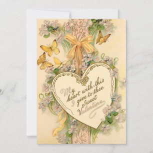 Vintages Valentinherz, Ribbons und Schmetterlinge Feiertagskarte