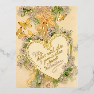 Vintages Valentinherz, Ribbons und Schmetterlinge Folien Feiertagspostkarte