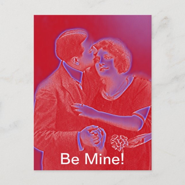 Vintages Valentinisches Paar in Rot Feiertagspostkarte (Vorderseite)