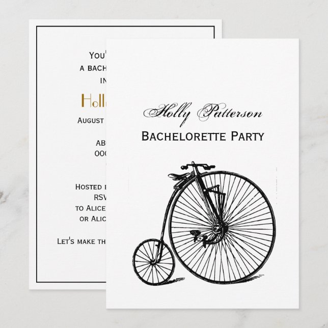 Vintages Velocipede Penny Farthing Fahrrad Einladung (Vorne/Hinten)