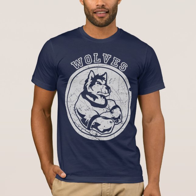 Vintages verblaßtes Wolf-Maskottchen T-Shirt (Vorderseite)