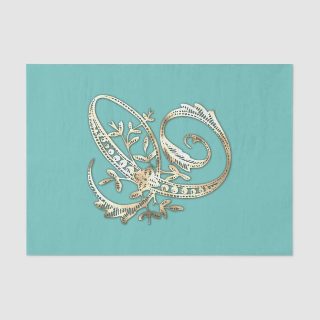 Vintages Verziertes Gold-Monogramm-C-Tissue Paper Seidenpapier (Vorderseite)