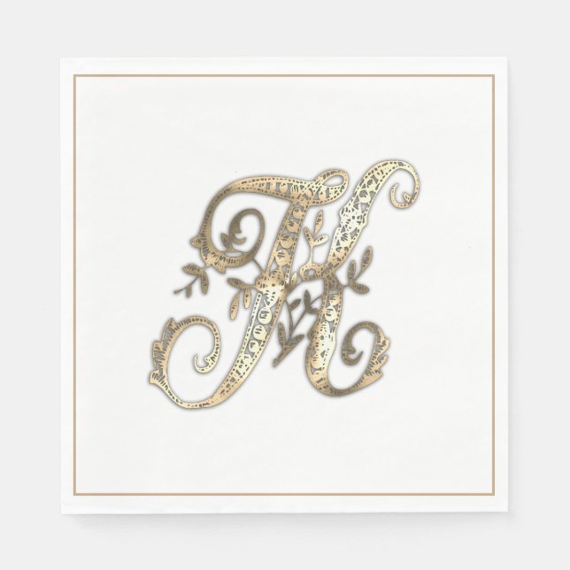 Vintages Verziertes Gold Monogramm K Serviette (Vorderseite)