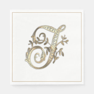 Vintages Verziertes Gold Monogramm T Serviette