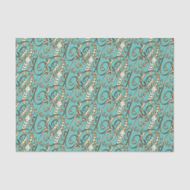 Vintages Verziertes Gold Monogramm U-Tissue Paper Seidenpapier (Vorderseite)