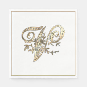 Vintages Verziertes Gold Monogramm V Serviette