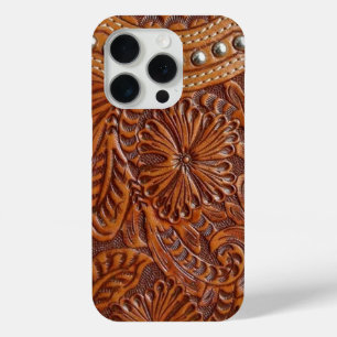 Vintages verziertes Leder des Westernlandes Muster iPhone 15 Pro Hülle