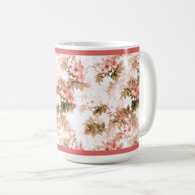 Vintages Viktorianisch rosa Blumenmuster Kaffeetasse (VorderseiteRechts)