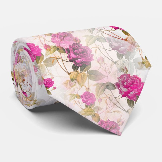 Vintages Viktorianisch rosa Rose Blume Muster Krawatte (Gerollt)