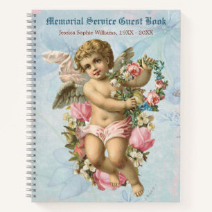 Vintages Viktorianisches Angel Blue Memorial Gäst Notizbuch