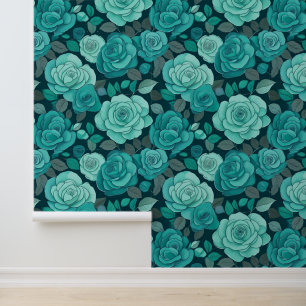 Vintages Viktorianisches Aquamarines Blumenkletter Tapete