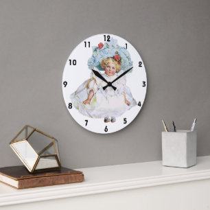 Vintages Viktorianisches Baby Girl Doll, Osteranzu Große Wanduhr
