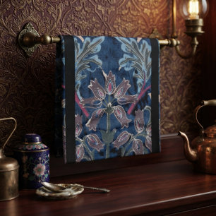 Vintages Viktorianisches Blaues Velvet Geschirrtuch