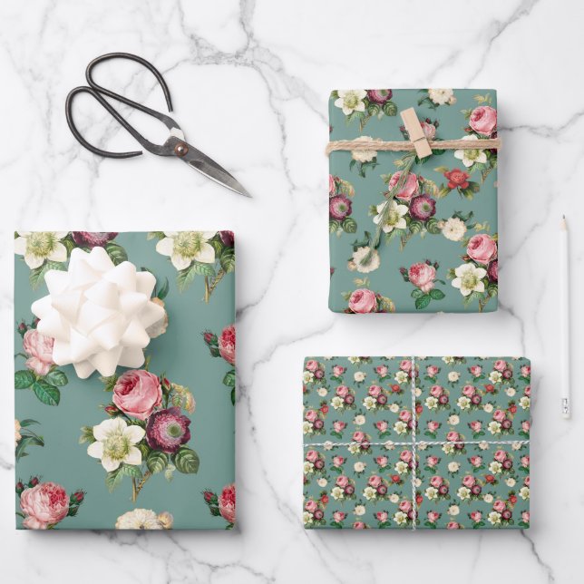 Vintages Viktorianisches Blumenmuster Chic  Geschenkpapier Set (Vorderseite)