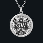 Vintages Viktorianisches Damaselmonogramm Versilberte Kette<br><div class="desc">Dies ist ein Vintages,  Viktorianisches Design,  ein Schwarz-Weiß-Damast-Design mit Platz für Ihr Monogramm. Es ist ein elegantes,  hübsches Muster,  das Sie mit Ihren Initialen personalisieren/anpassen können. Für diejenigen,  die eine stilvolle,  antike,  mit Monogramm Liebe.</div>