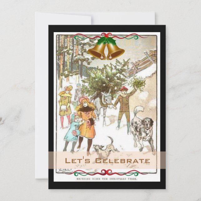 Vintages viktorianisches Feiertags-WeihnachtsParty Einladung (Vorderseite)