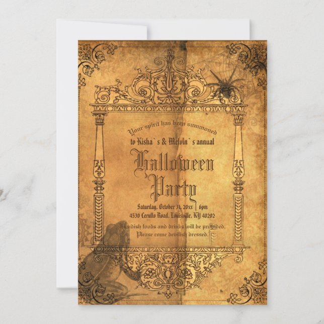 Vintages Viktorianisches Gothic HexenHalloween-Par Einladung (Vorderseite)