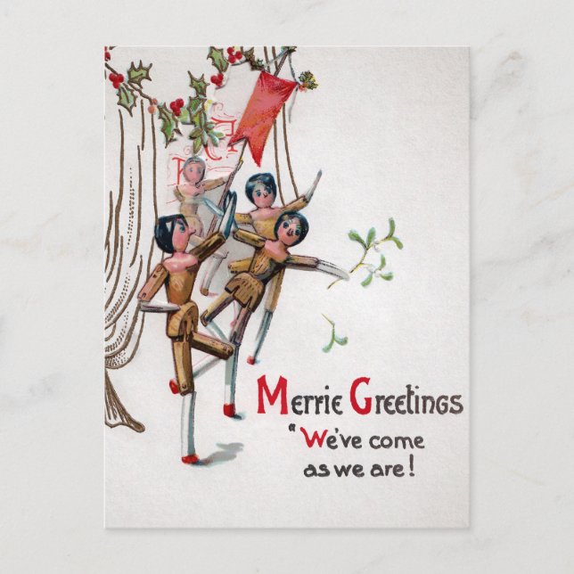 Vintages Viktorianisches Holztanzen Weihnachtspupp Postkarte (Vorderseite)