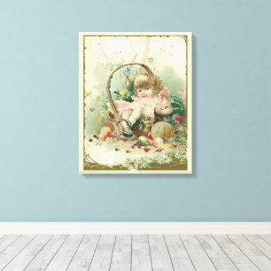 Vintages Viktorianisches Kind, Frühlingskorb für M Leinwanddruck
