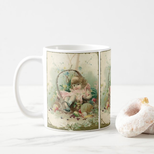 Vintages Viktorianisches Kind, Frühlingskorb für M Tasse (Mit Donut)