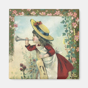 Vintages Viktorianisches Kind, Mädchenblasen auf d Magnet