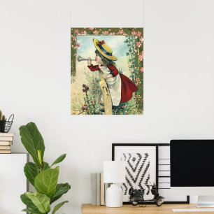 Vintages Viktorianisches Kind, Mädchenblasen auf d Poster