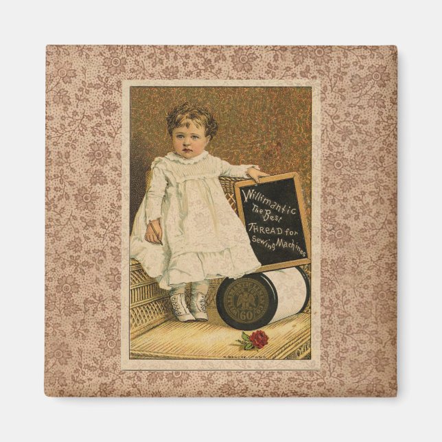 Vintages Viktorianisches Kind-Nähen-Thread-Anzeige Magnet (Vorne)