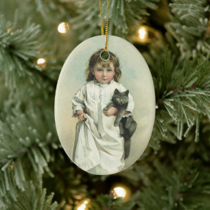 Vintages Viktorianisches Mädchen in einem Nachthem Keramikornament