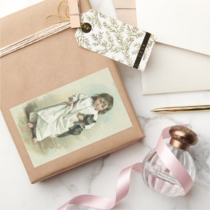 Vintages Viktorianisches Mädchen in einem Nachthem Rechteckiger Aufkleber