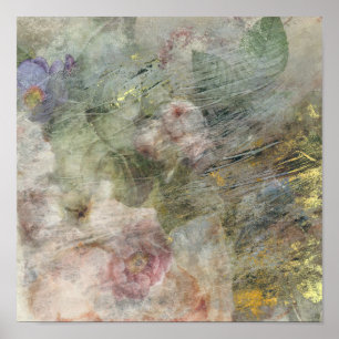 Vintages Viktorianisches Öl Leinwand Rosa Lila Blü Poster