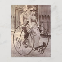 Vintages Viktorianisches Paar auf Tandem Fahrrad