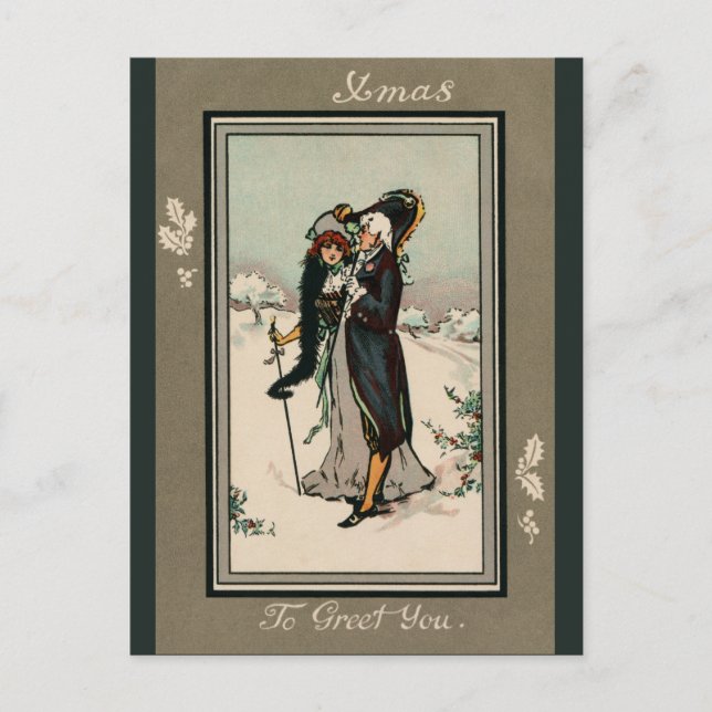 Vintages Viktorianisches Paar Weihnachten Grüße Postkarte (Vorderseite)
