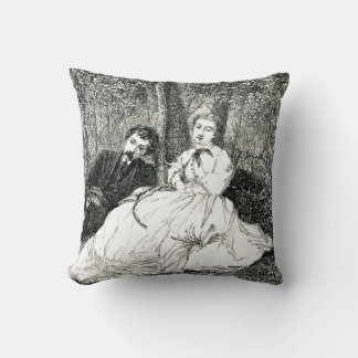 Vintages Viktorianisches Paar zusammen Monochrome Kissen