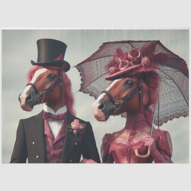 Vintages Viktorianisches Pferdepaar Decoupage Seidenpapier (Vorderseite)